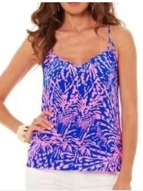 Lilly Pulitzer Rory Rollin in the Grass Silk Zebra Print Top Size L